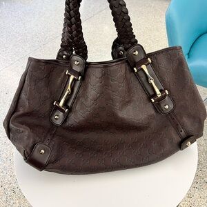 Gucci Dark Brown Embossed Shoulder Bag